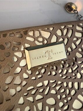 Ivanka Trump Metallic Gold Metallic Laser-Cut Clutch Evening Bag